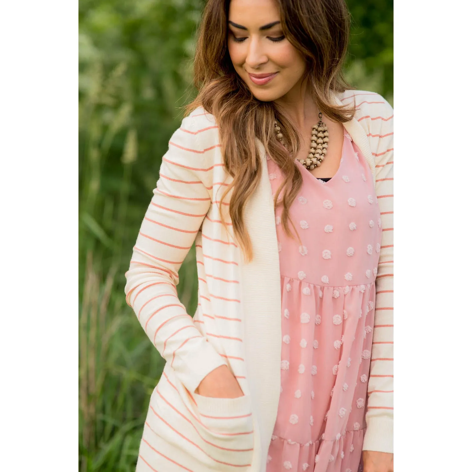 Thin Striped Cardigan-Cream