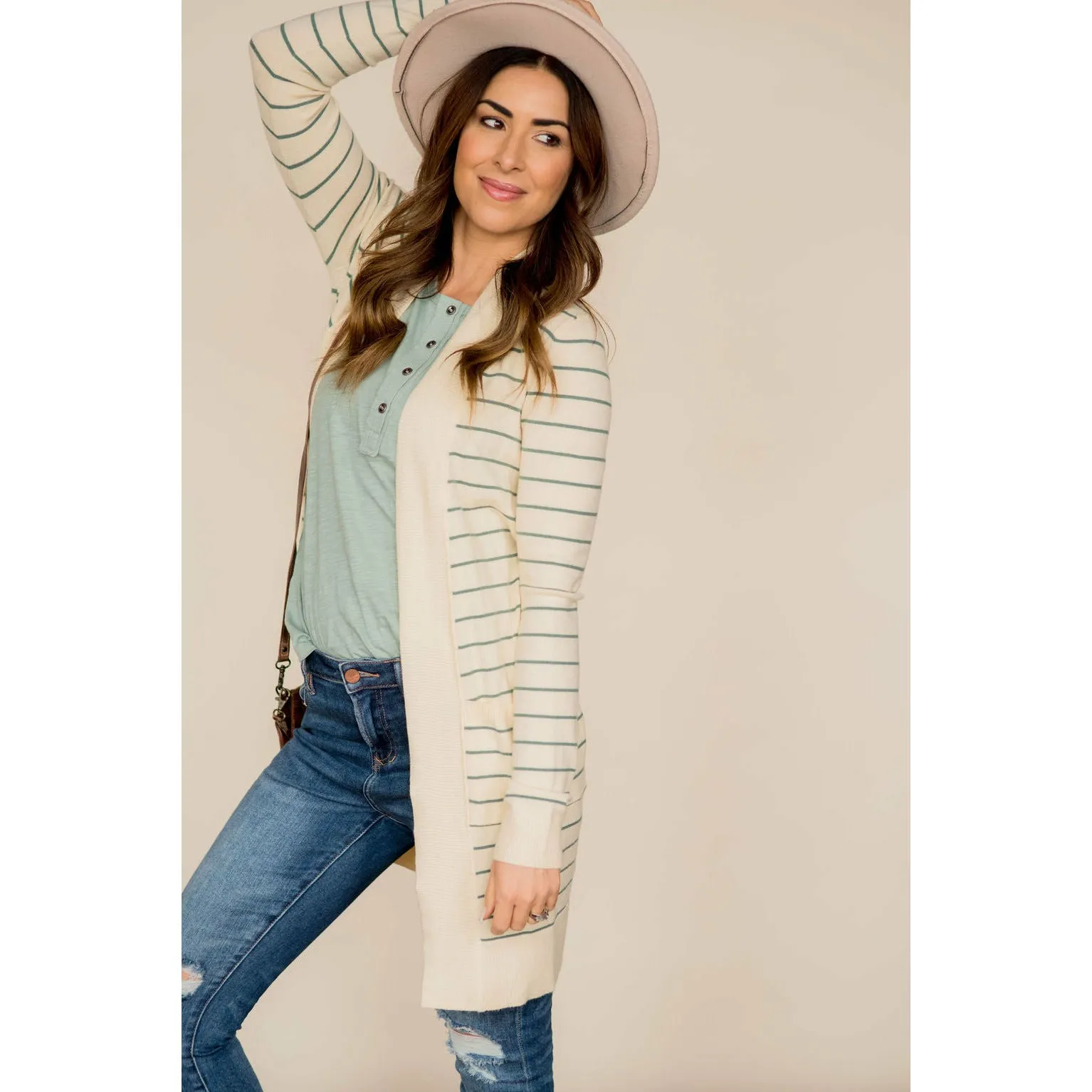Thin Striped Cardigan-Cream