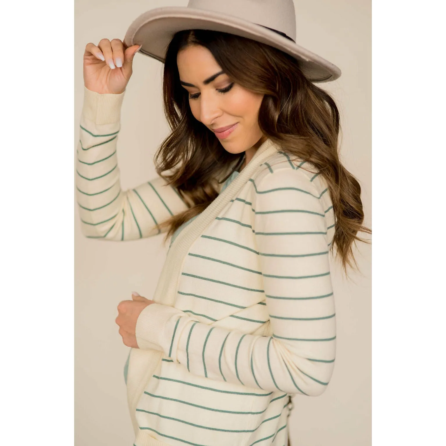 Thin Striped Cardigan-Cream