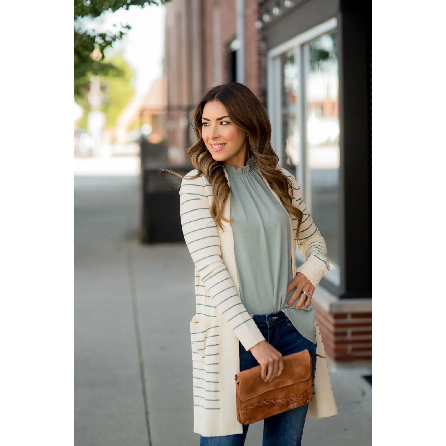 Thin Striped Cardigan-Cream