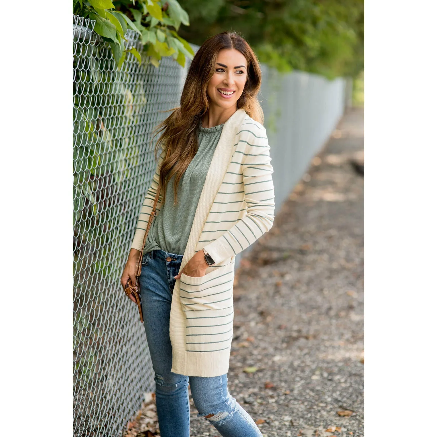 Thin Striped Cardigan-Cream
