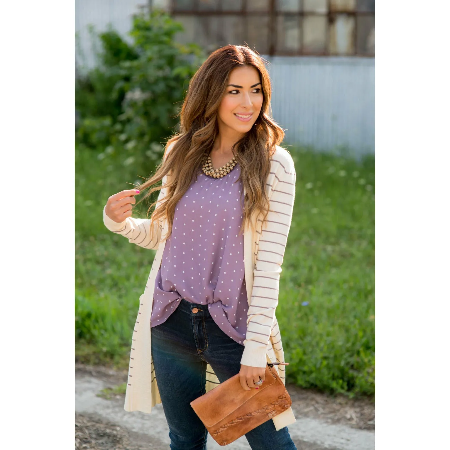 Thin Striped Cardigan-Cream
