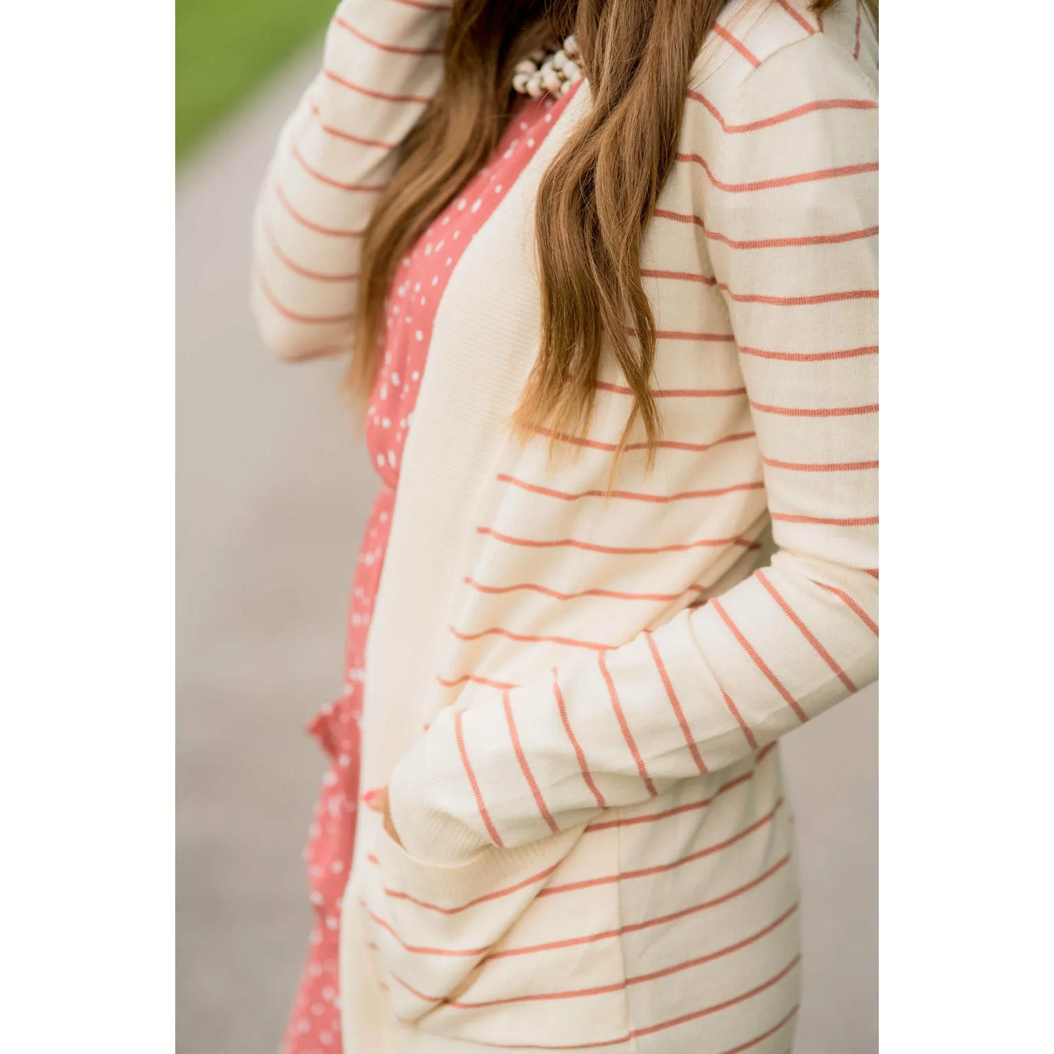 Thin Striped Cardigan-Cream
