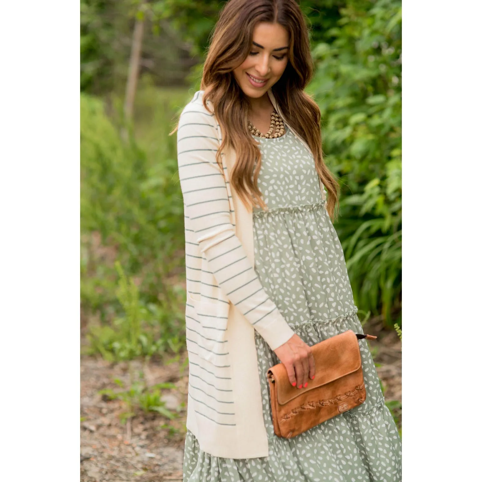 Thin Striped Cardigan-Cream