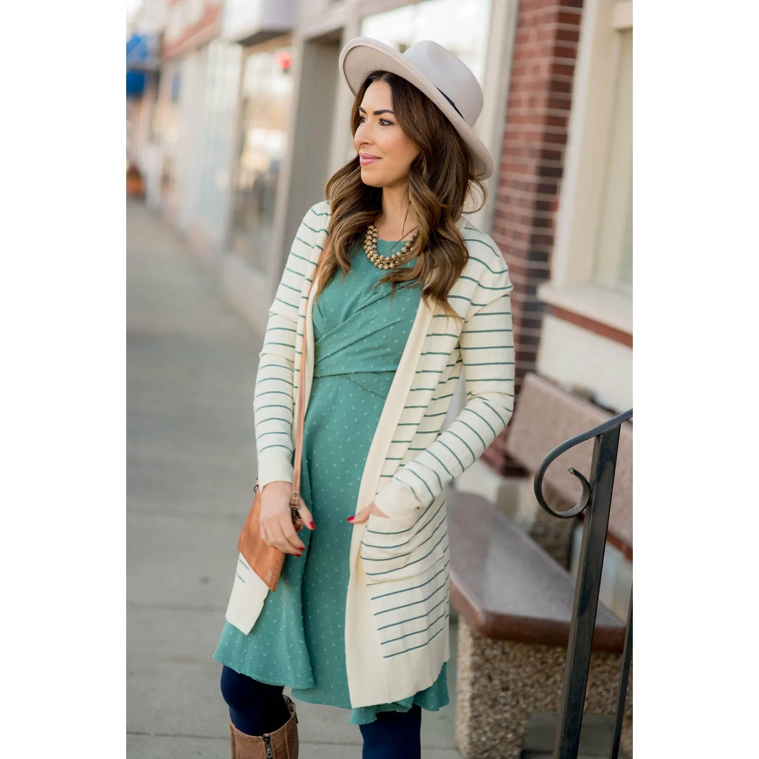 Thin Striped Cardigan-Cream