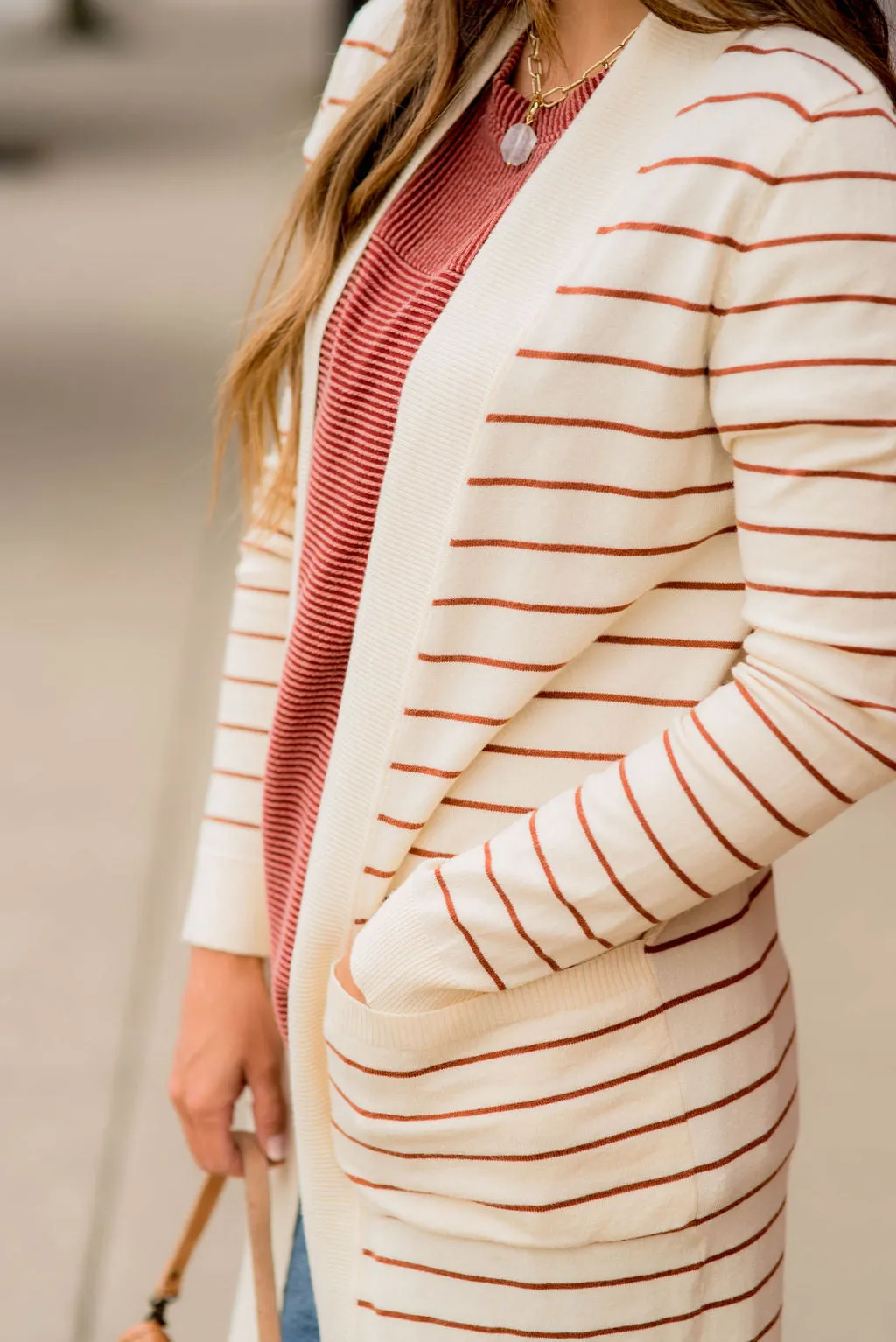 Thin Striped Cardigan-Cream