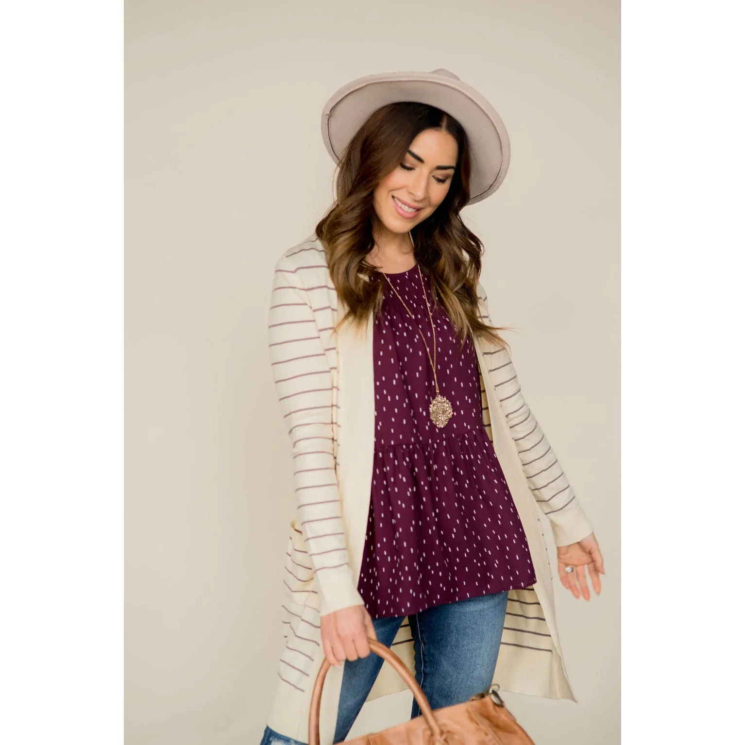 Thin Striped Cardigan-Cream