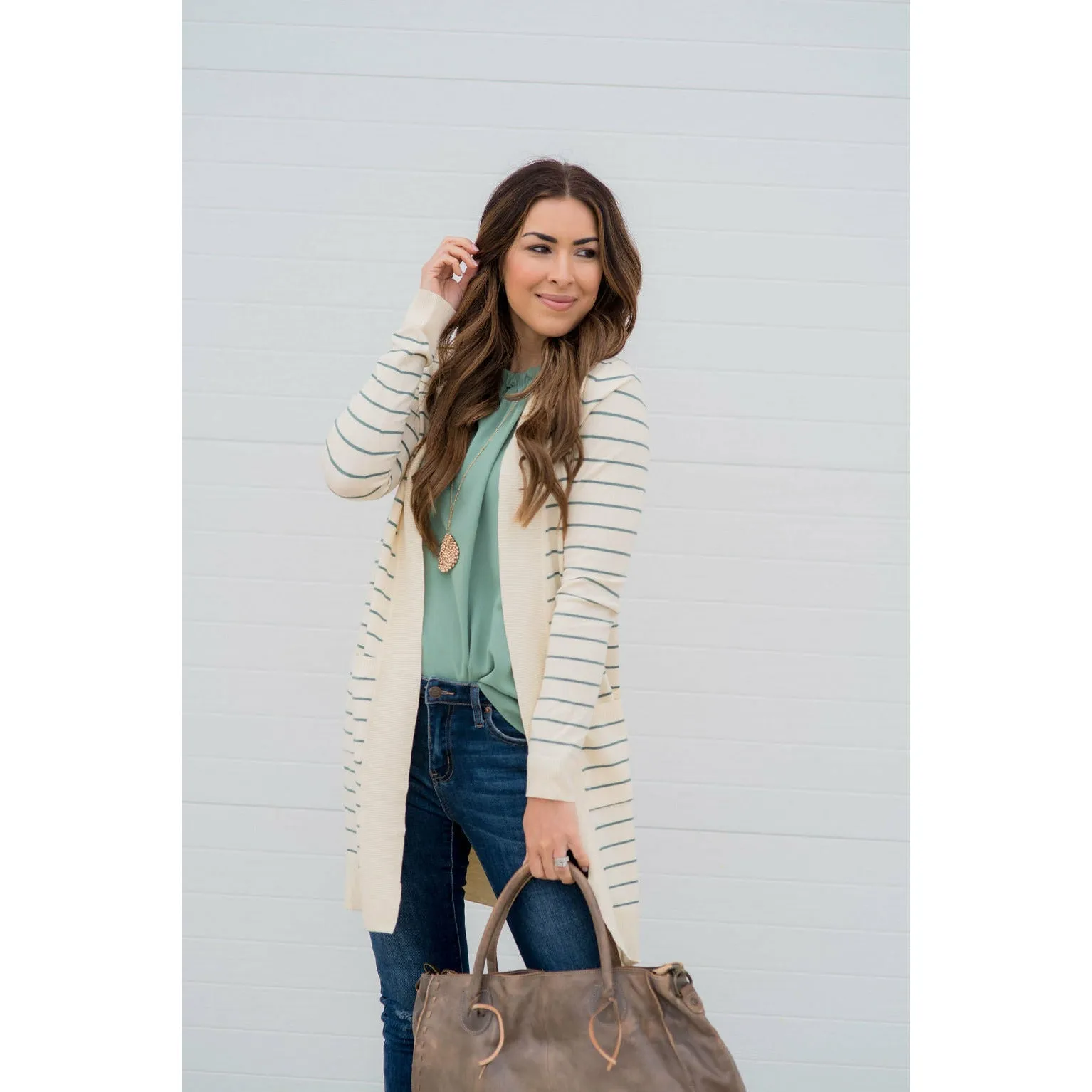 Thin Striped Cardigan-Cream