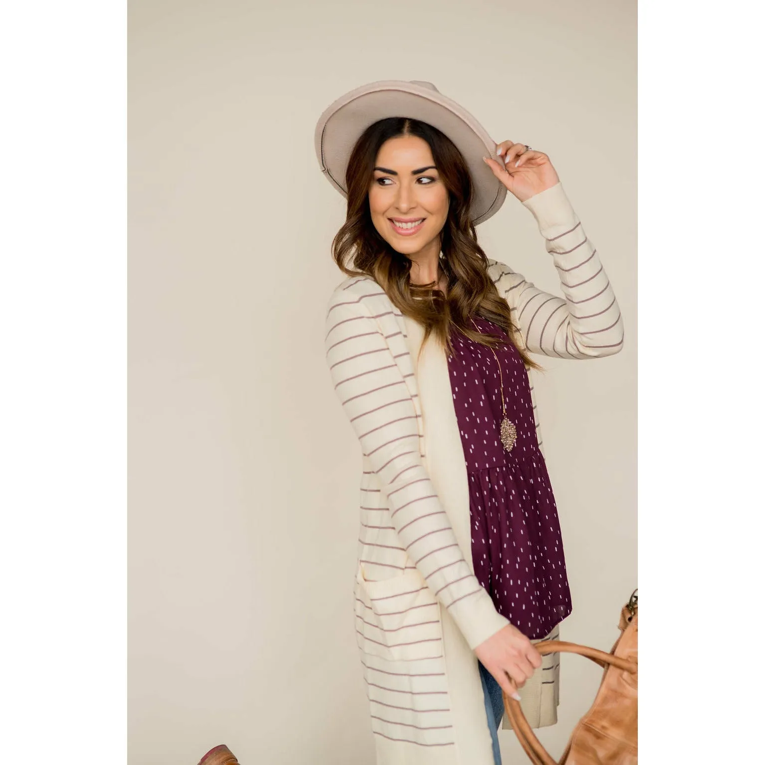 Thin Striped Cardigan-Cream