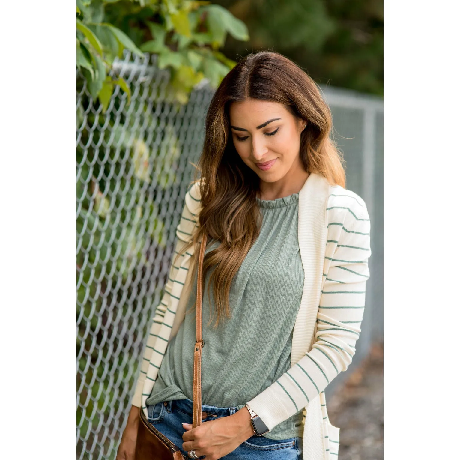 Thin Striped Cardigan-Cream