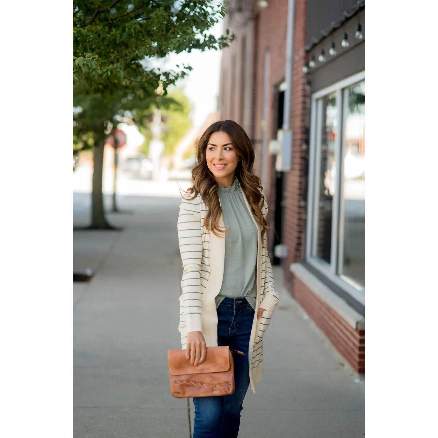 Thin Striped Cardigan-Cream