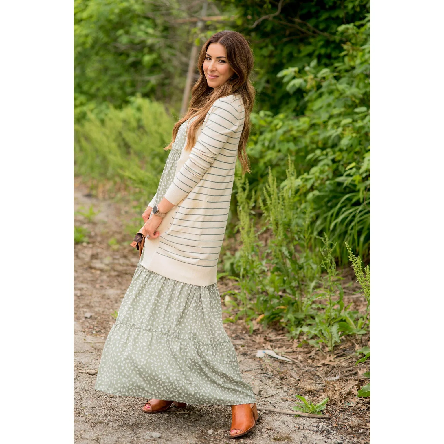 Thin Striped Cardigan-Cream