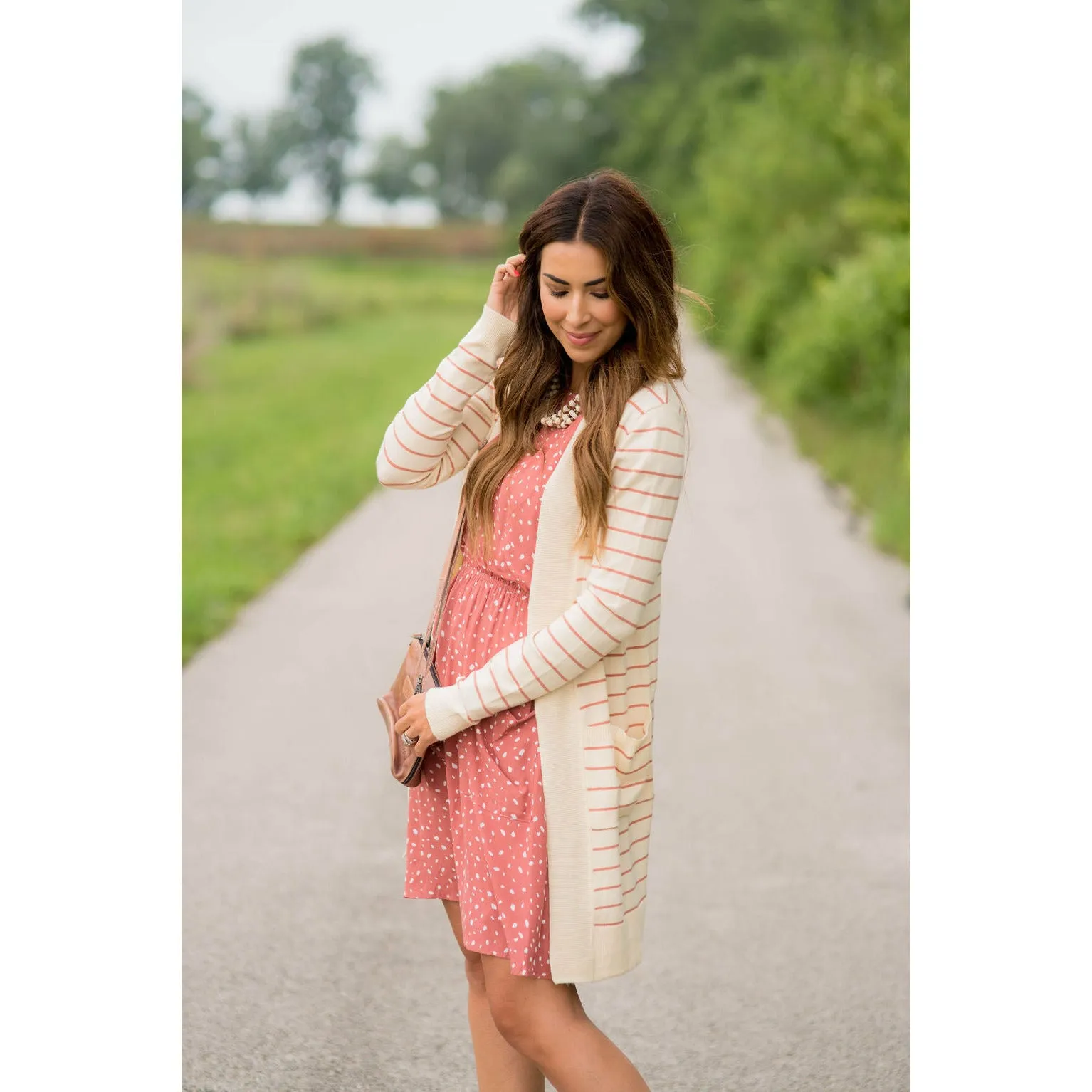 Thin Striped Cardigan-Cream