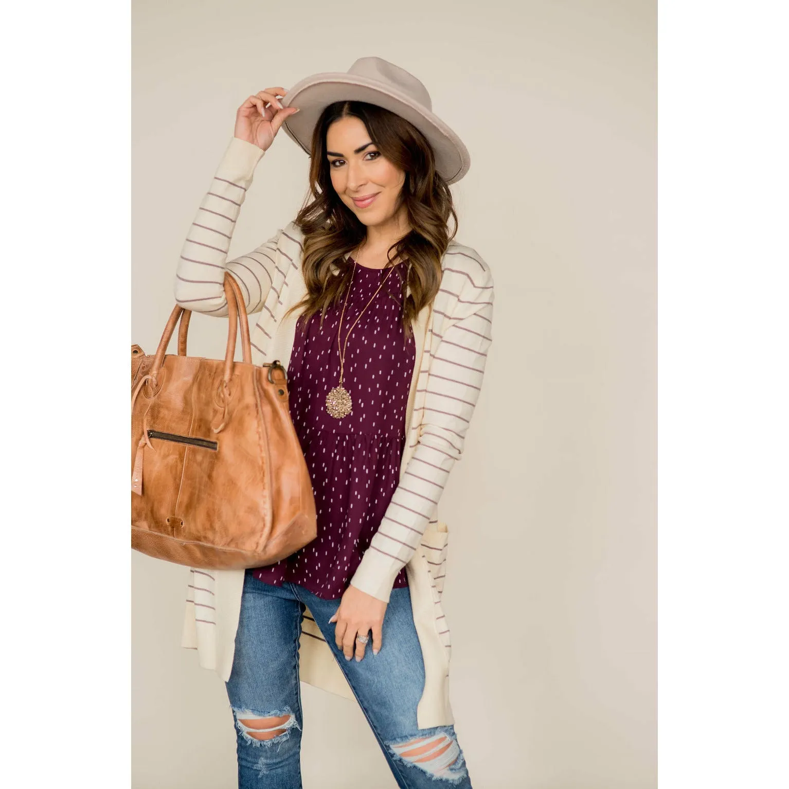 Thin Striped Cardigan-Cream