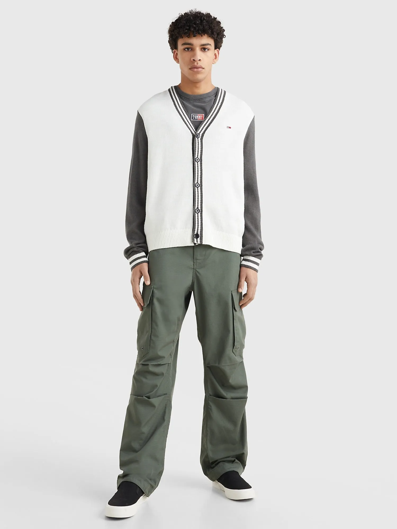 Tommy Hilfiger Men's Modern Prep Varsity Cardigan Black Multi DM16209 001