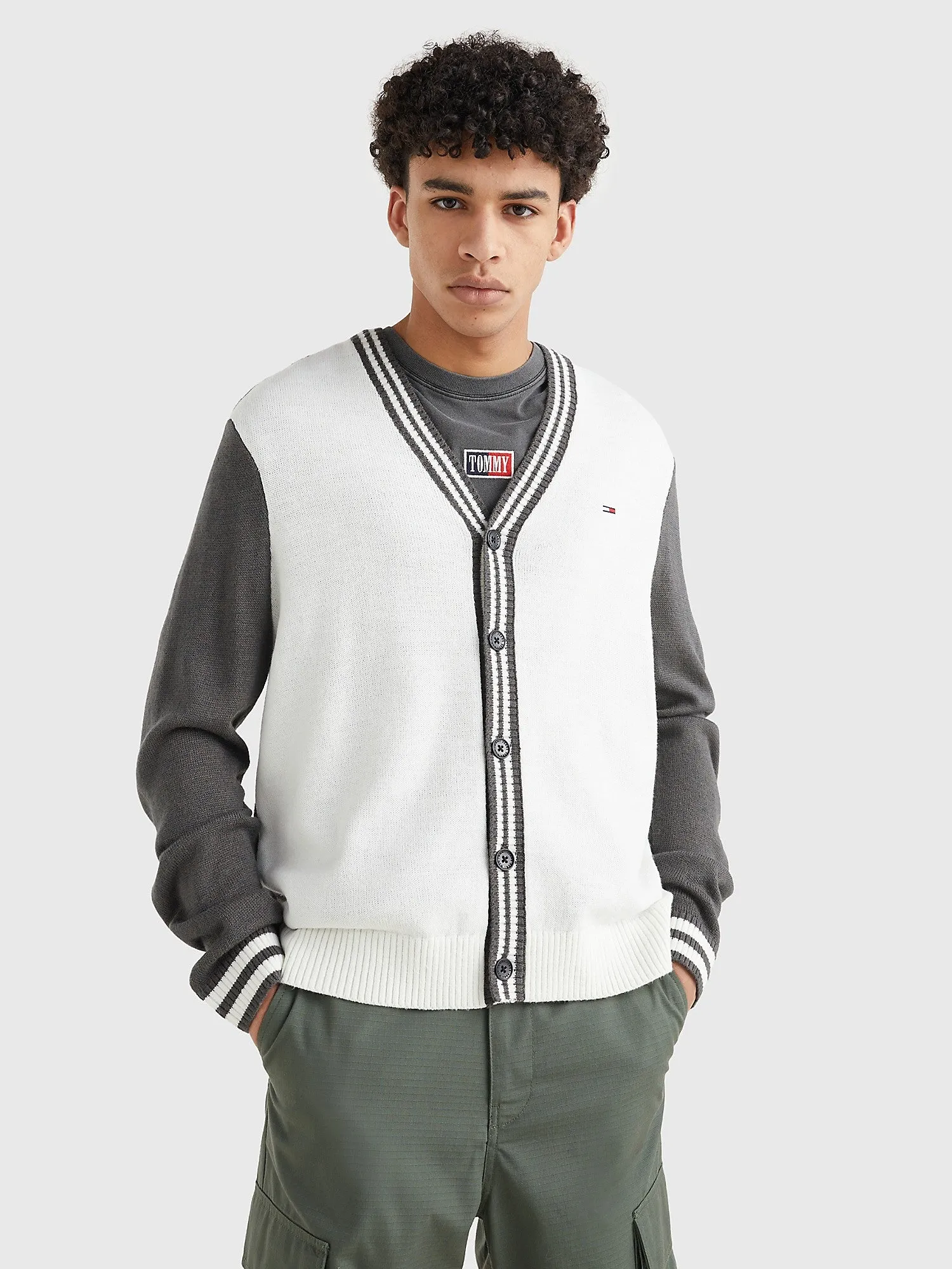 Tommy Hilfiger Men's Modern Prep Varsity Cardigan Black Multi DM16209 001
