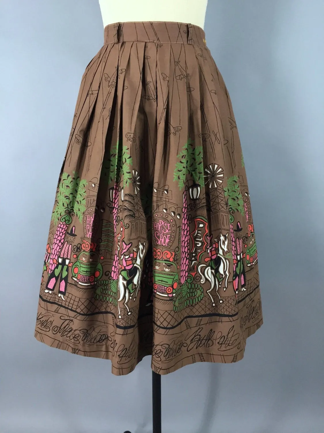 Vintage 1950s Novelty Print Skirt / Vintage Las Vegas