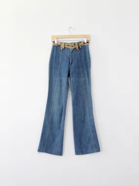 vintage 70s Laura denim jeans with leather, 28 x 32