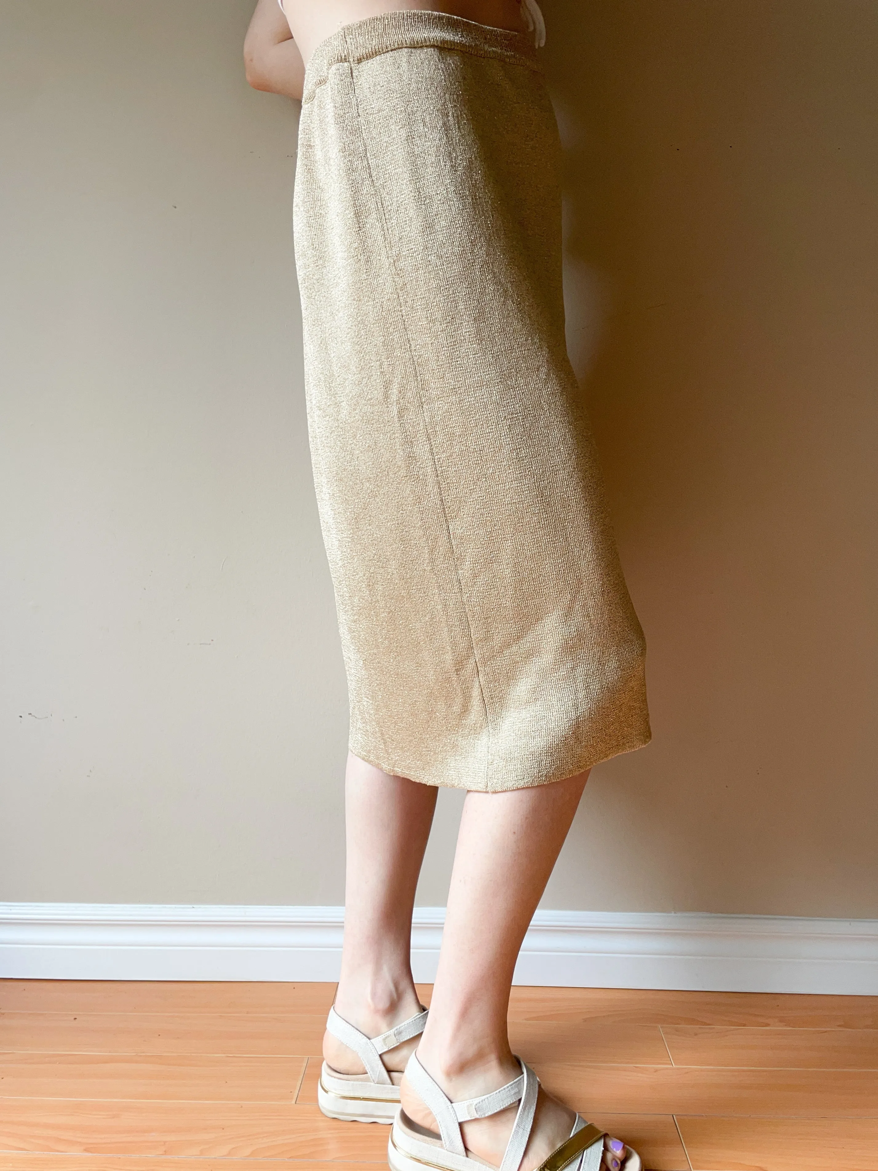 Vintage Spanner Gold Metallic Knit Skirt - Large