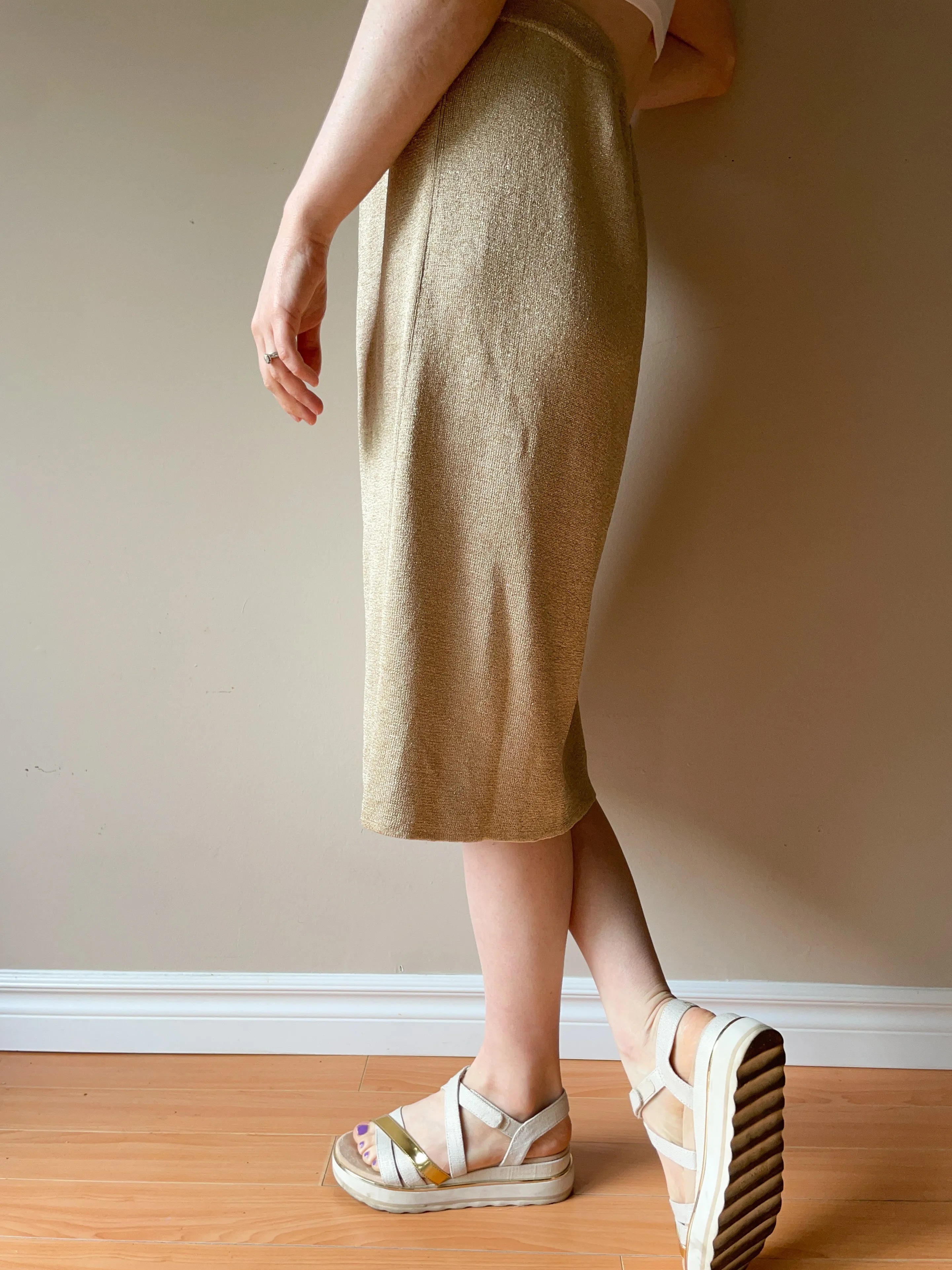 Vintage Spanner Gold Metallic Knit Skirt - Large