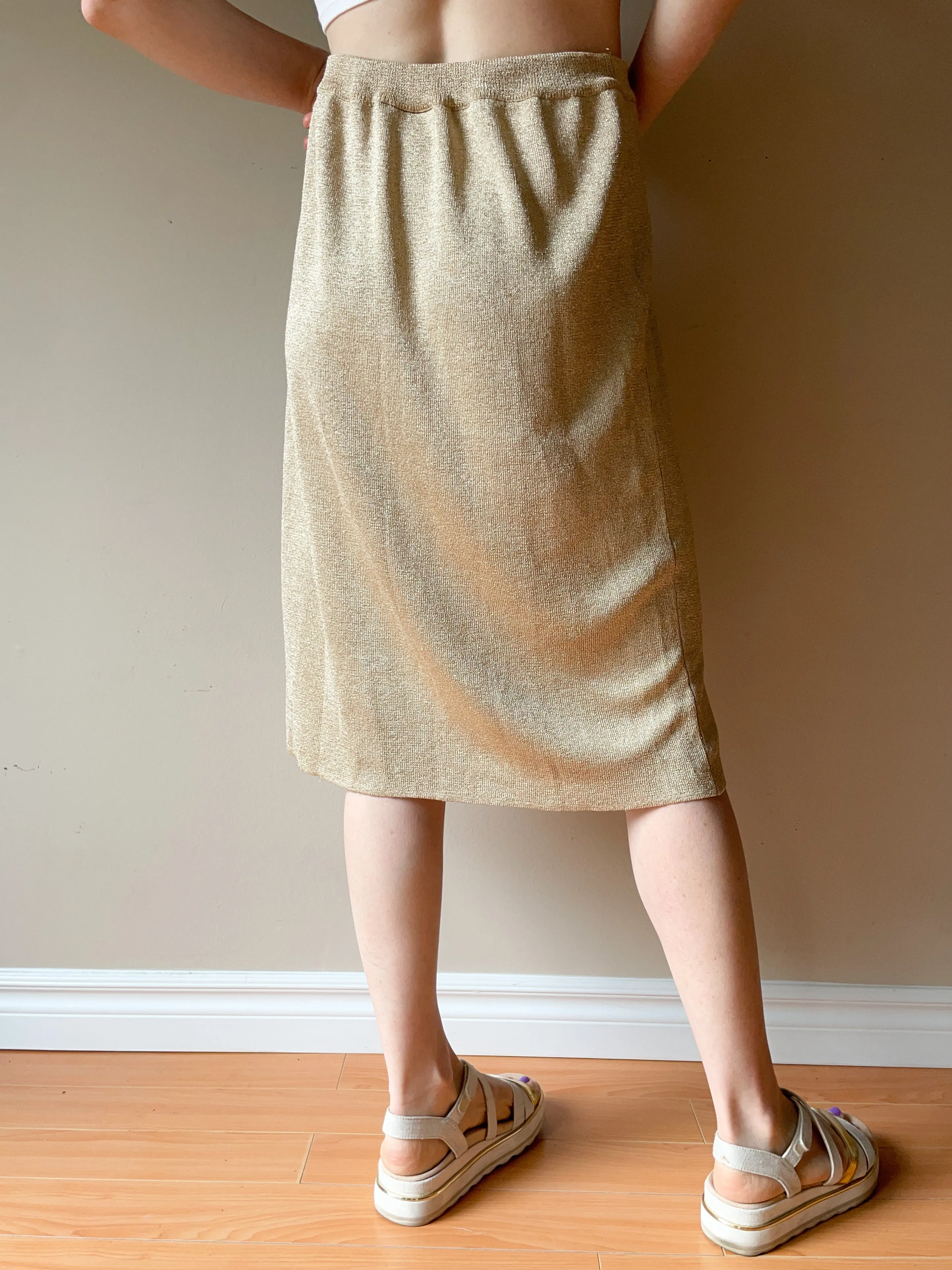 Vintage Spanner Gold Metallic Knit Skirt - Large