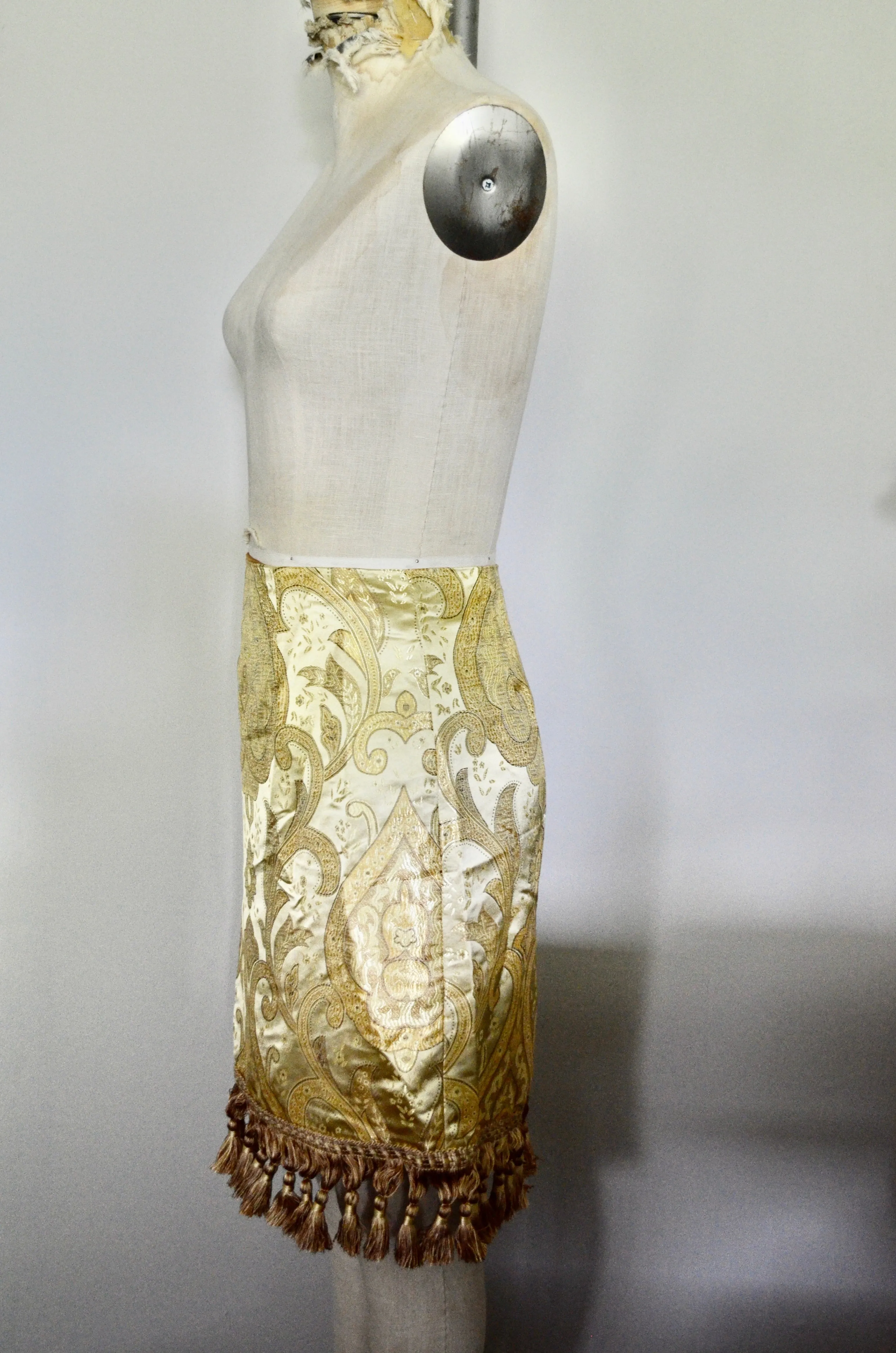 Vintage Yellow Brocade Fringe Skirt