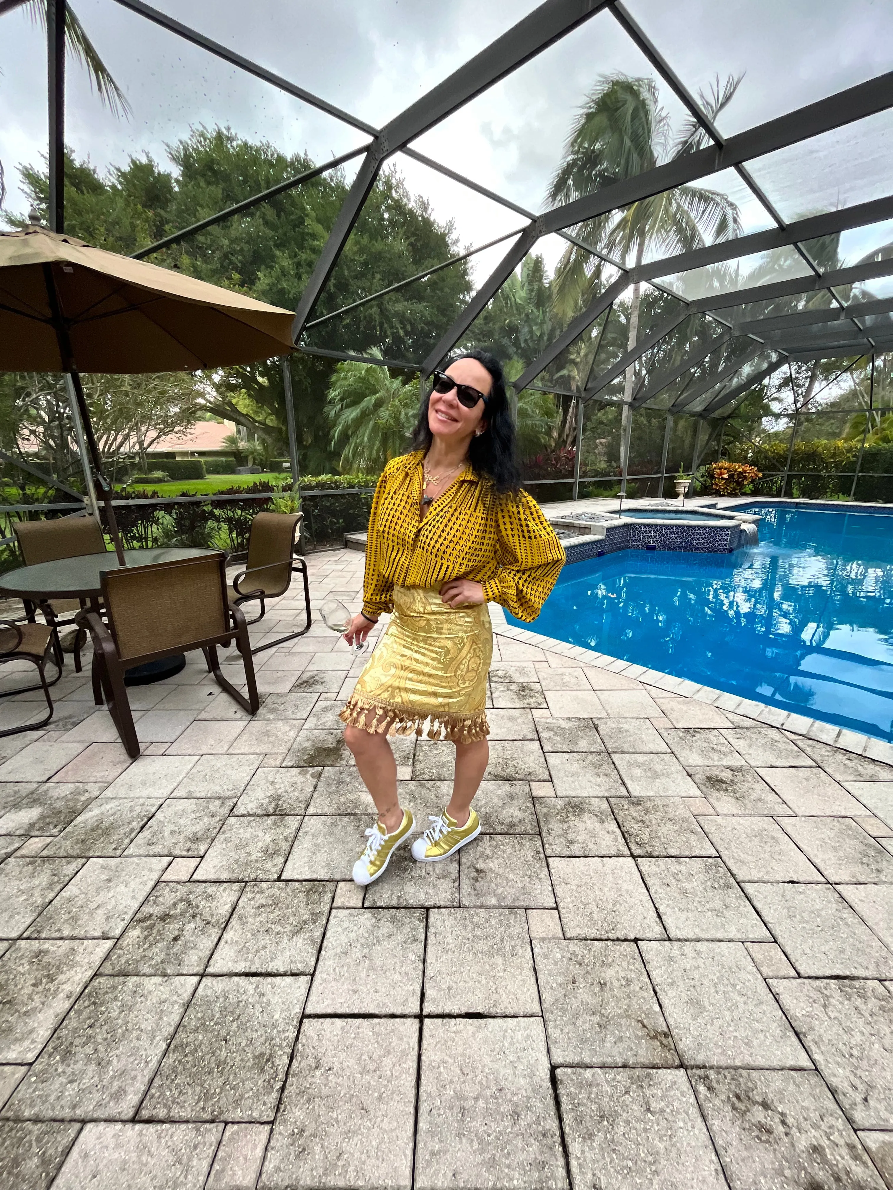 Vintage Yellow Brocade Fringe Skirt