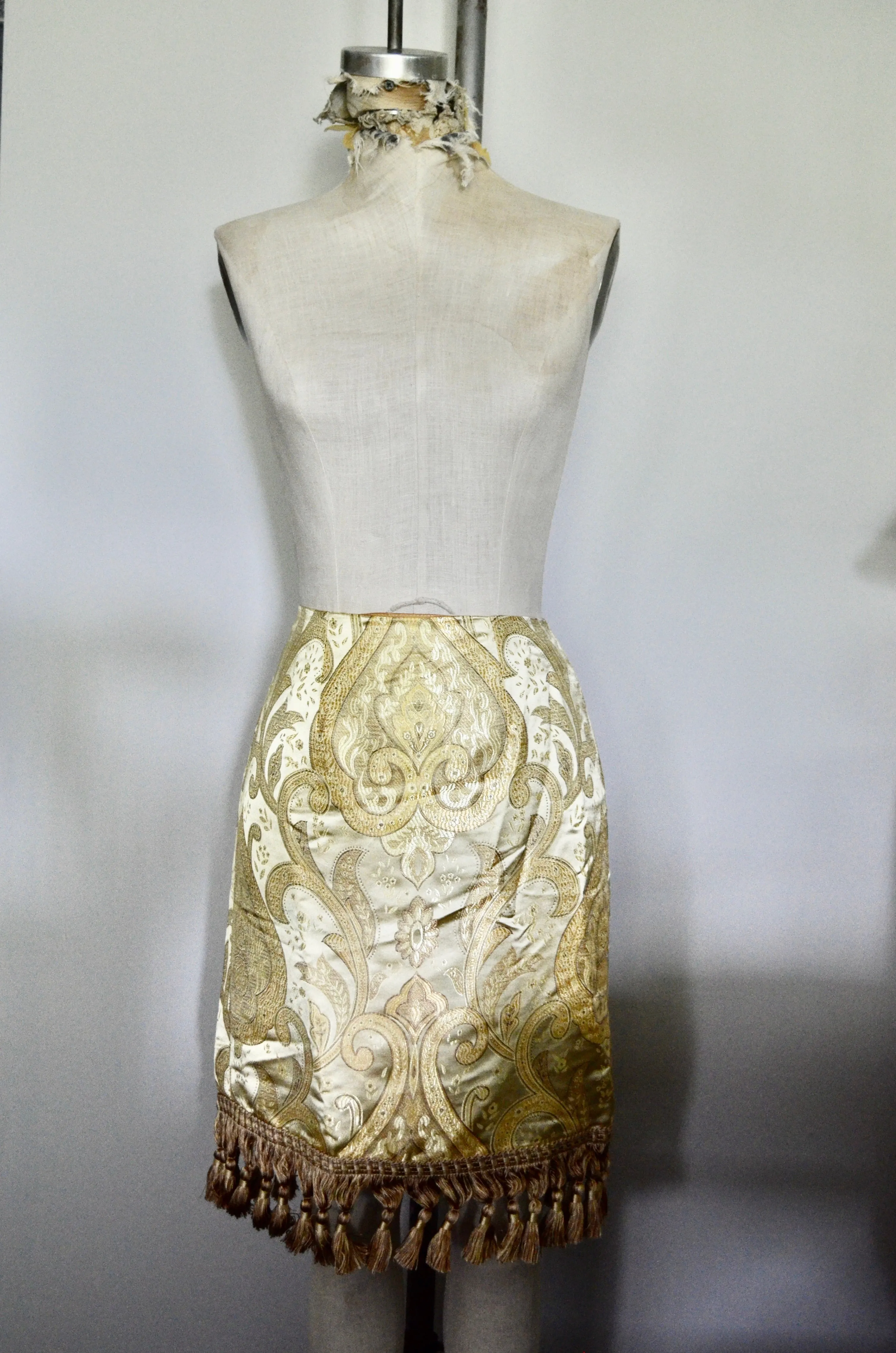 Vintage Yellow Brocade Fringe Skirt