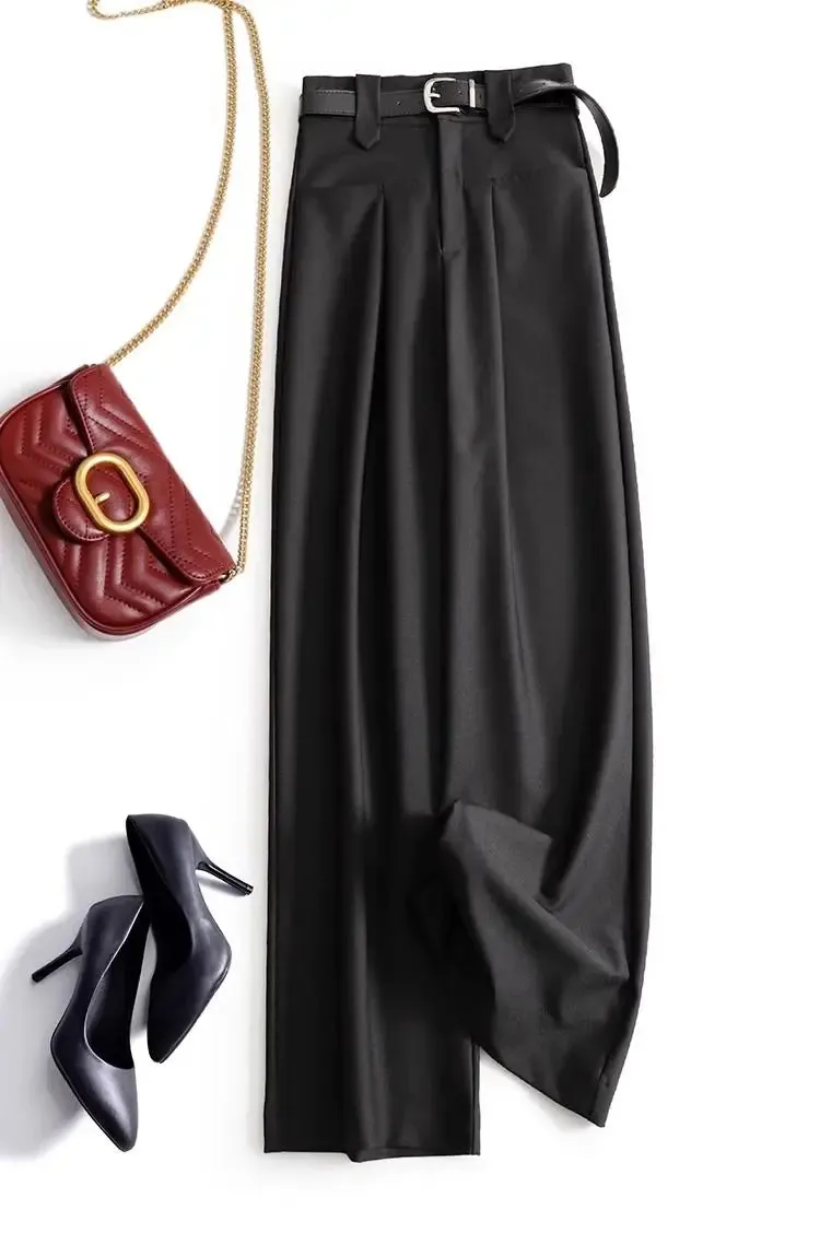 Wide-Legged Office Pants for Women, High Waist, Loose Fit, Full Length, Casual Style