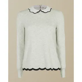 Women Lheo-Mockable Jumper With Scallop Hem - Grey