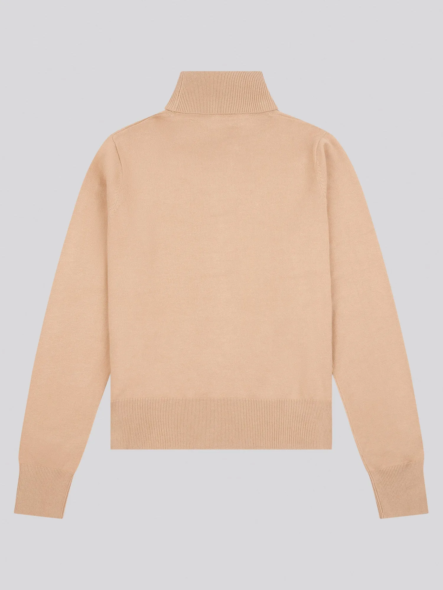 Womens Roll Neck Fine Knit Jumper in Cuban Sand