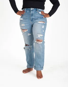 Worn Blue Boyfriend Jeans
