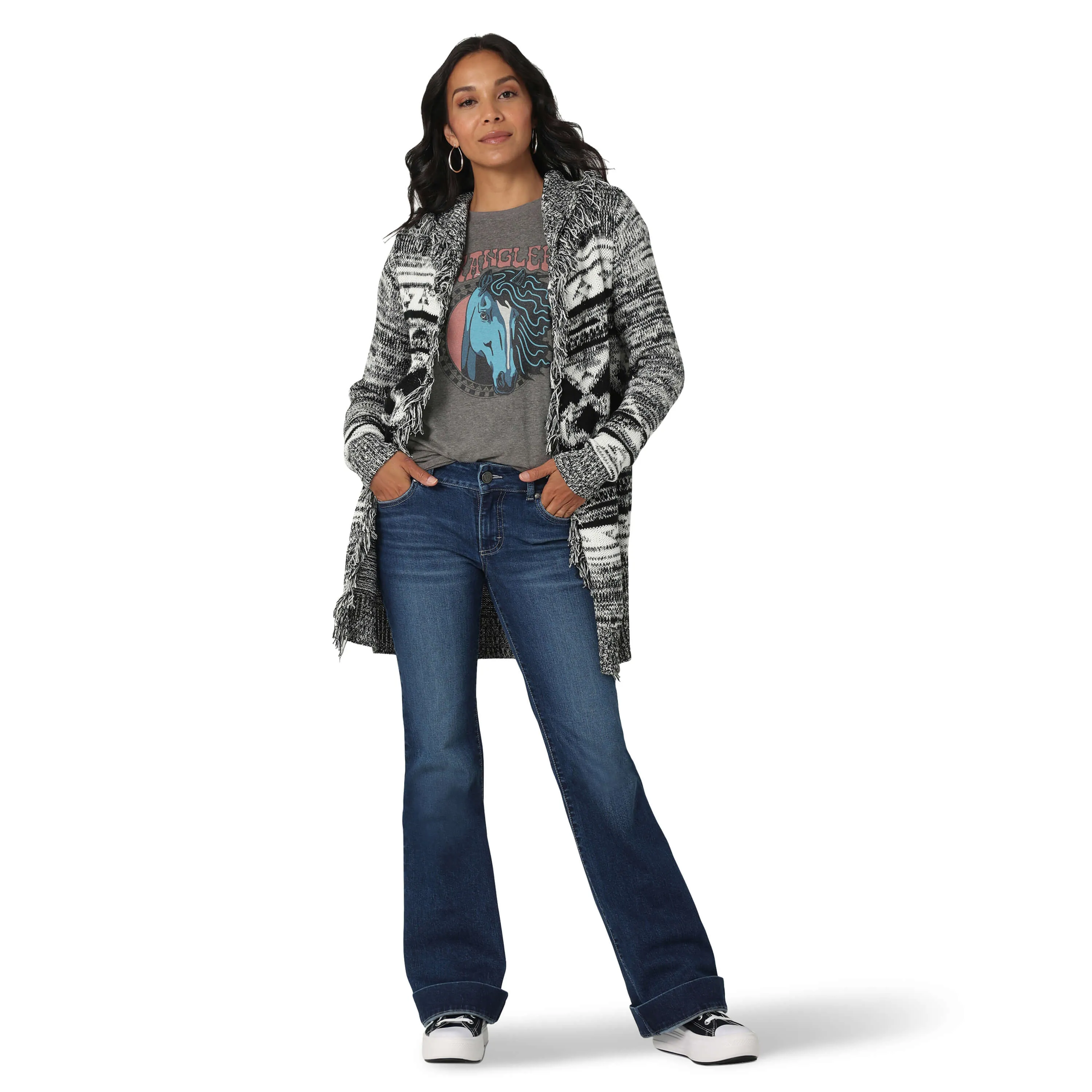 Wrangler | Ladies Retro® Americana Black/White Cardigan