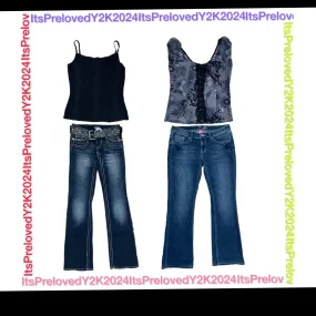 Y2k Monochrome Tops with Flared Jeans(RX-461)