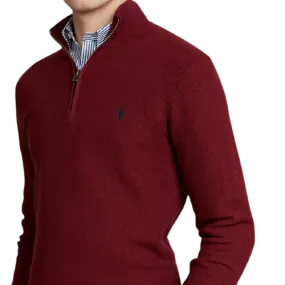 Zip Neck Cotton Pullover - Vintage Port Red